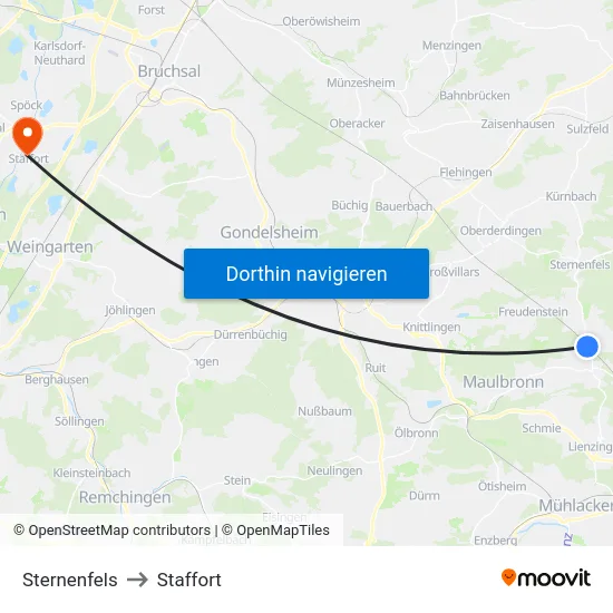 Sternenfels to Staffort map