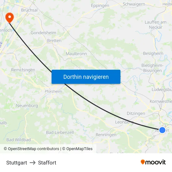 Stuttgart to Staffort map