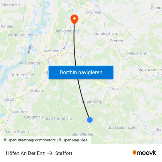 Höfen An Der Enz to Staffort map