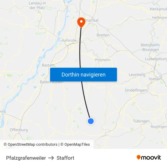 Pfalzgrafenweiler to Staffort map