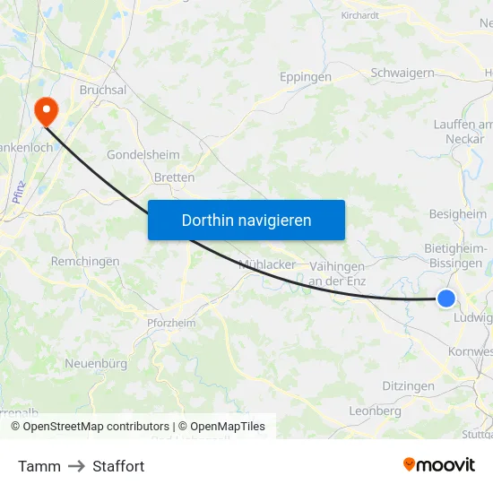 Tamm to Staffort map
