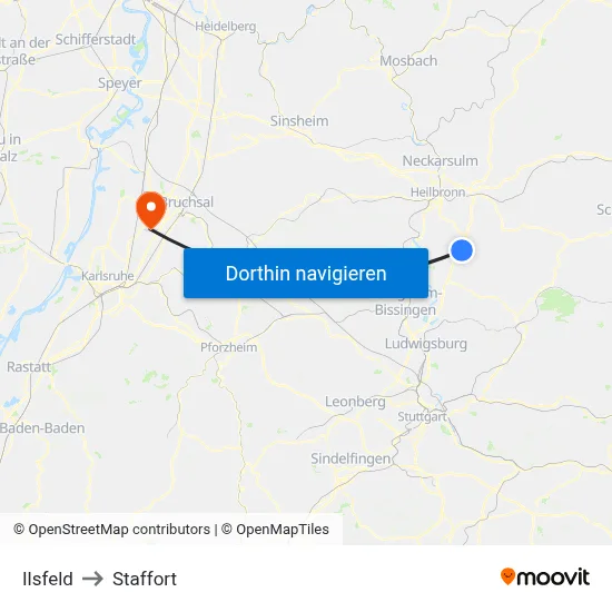 Ilsfeld to Staffort map