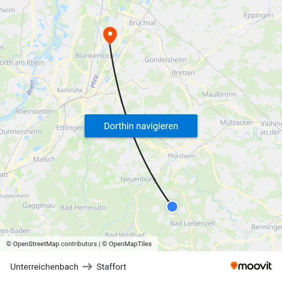 Unterreichenbach to Staffort map
