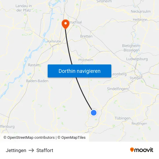 Jettingen to Staffort map