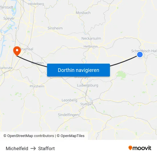 Michelfeld to Staffort map