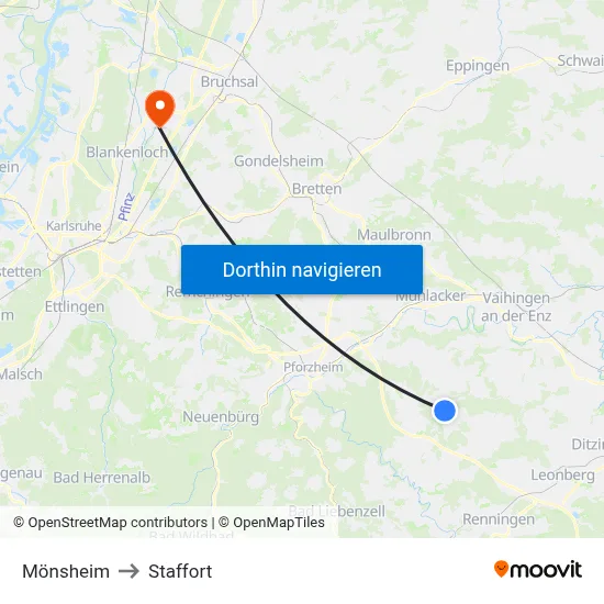 Mönsheim to Staffort map