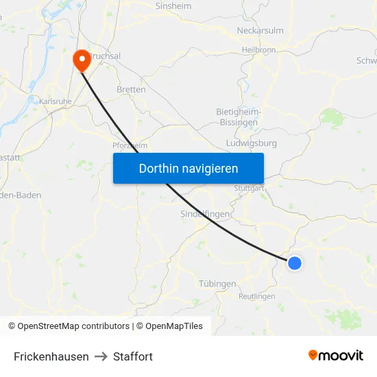 Frickenhausen to Staffort map