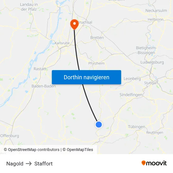 Nagold to Staffort map