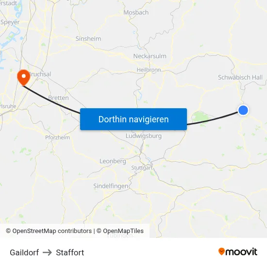 Gaildorf to Staffort map