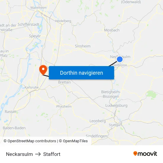Neckarsulm to Staffort map