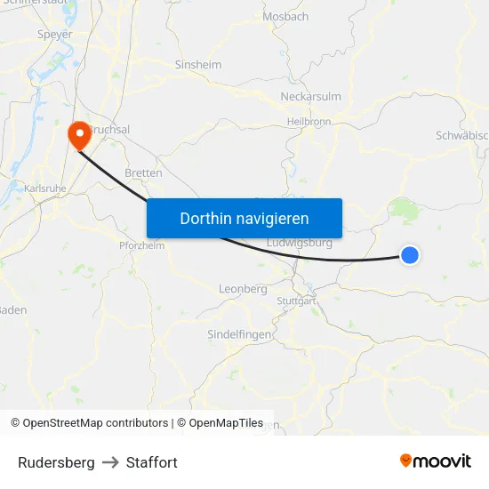 Rudersberg to Staffort map