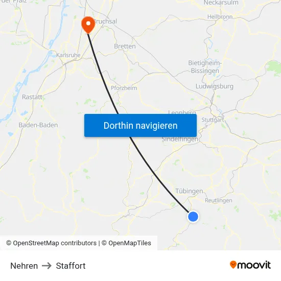 Nehren to Staffort map