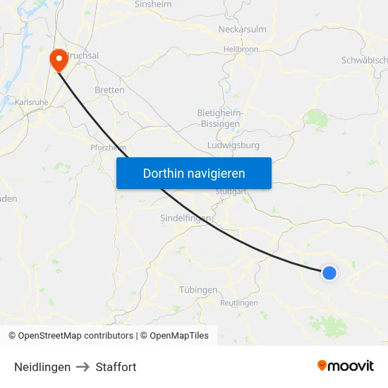 Neidlingen to Staffort map