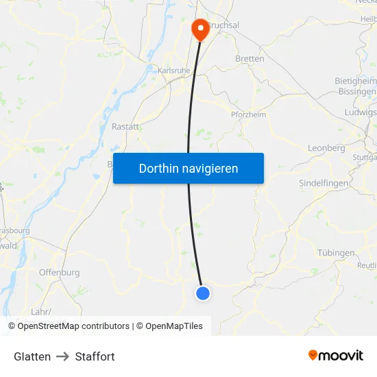 Glatten to Staffort map