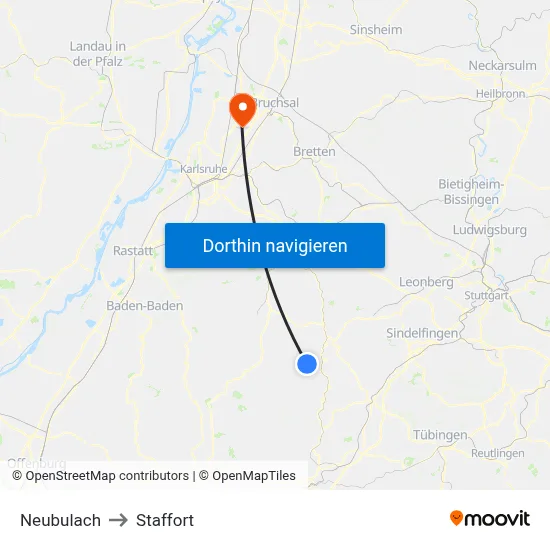 Neubulach to Staffort map