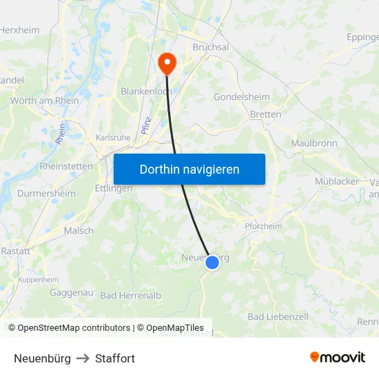Neuenbürg to Staffort map