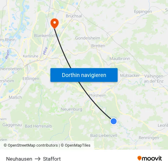 Neuhausen to Staffort map