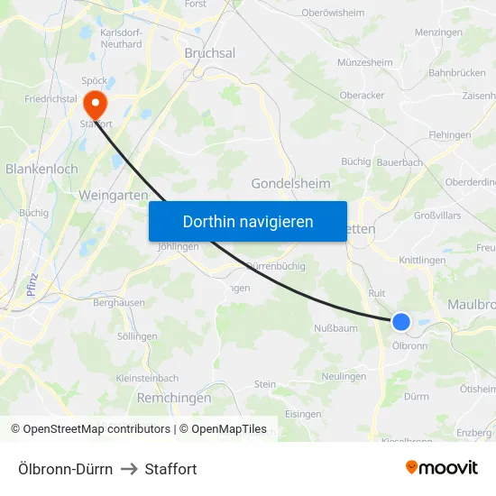 Ölbronn-Dürrn to Staffort map