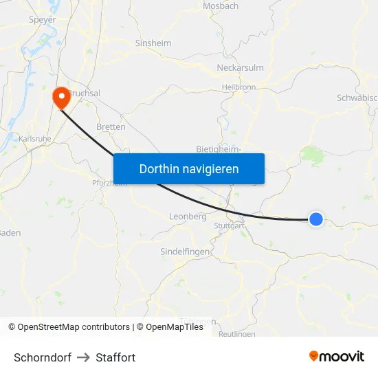 Schorndorf to Staffort map