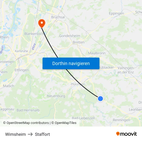 Wimsheim to Staffort map