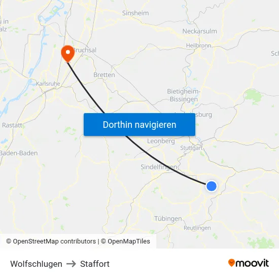 Wolfschlugen to Staffort map