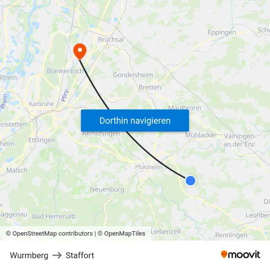 Wurmberg to Staffort map