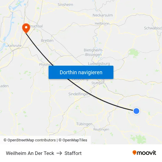 Weilheim An Der Teck to Staffort map