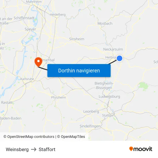 Weinsberg to Staffort map