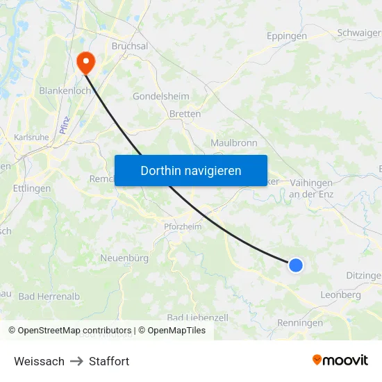Weissach to Staffort map
