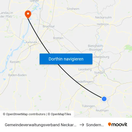 Gemeindeverwaltungsverband Neckartenzlingen to Sondernheim map