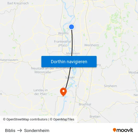 Biblis to Sondernheim map