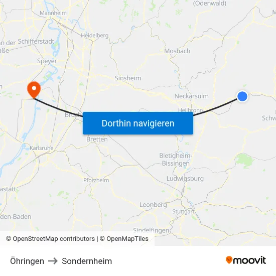 Öhringen to Sondernheim map