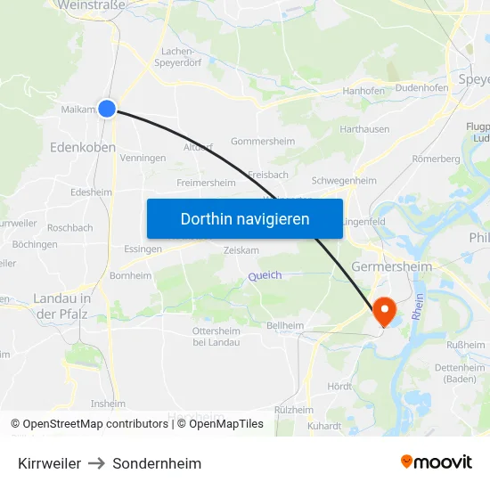 Kirrweiler to Sondernheim map