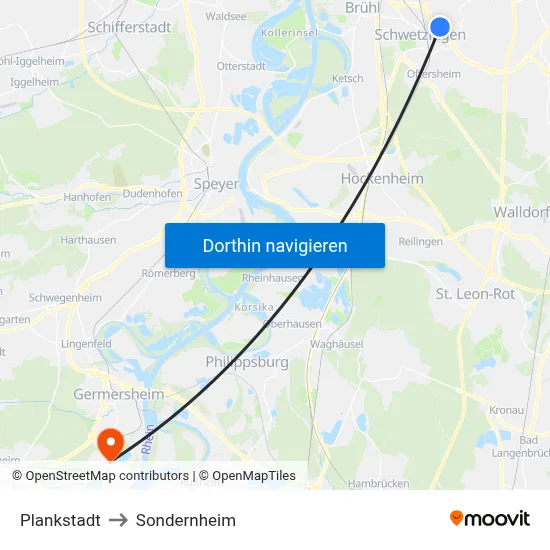 Plankstadt to Sondernheim map