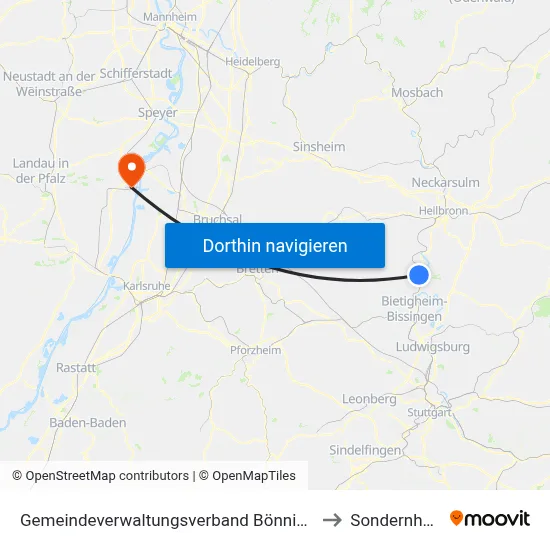Gemeindeverwaltungsverband Bönnigheim to Sondernheim map