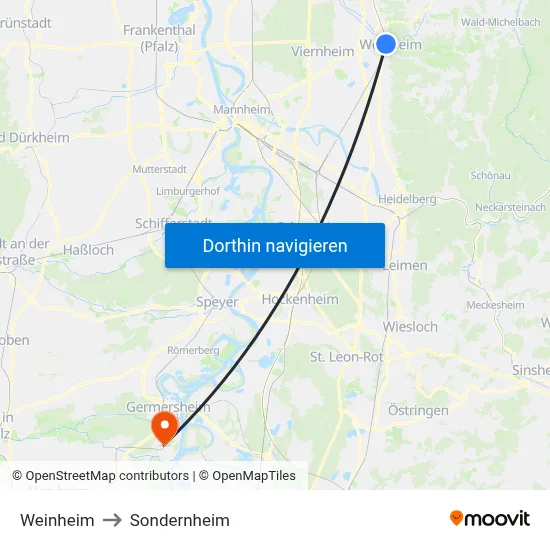 Weinheim to Sondernheim map