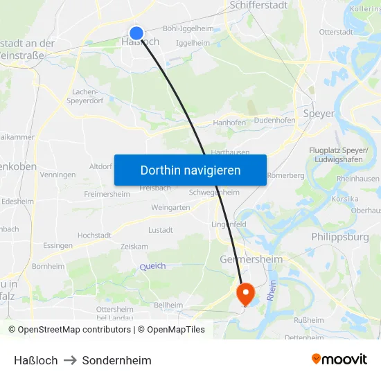 Haßloch to Sondernheim map