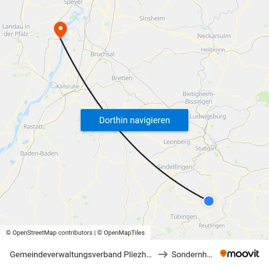 Gemeindeverwaltungsverband Pliezhausen to Sondernheim map