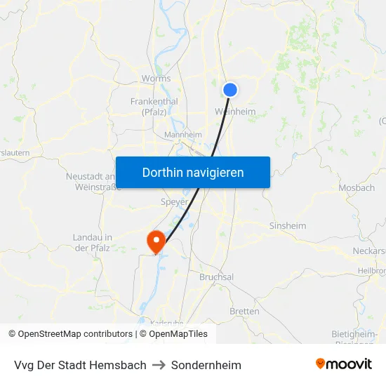 Vvg Der Stadt Hemsbach to Sondernheim map