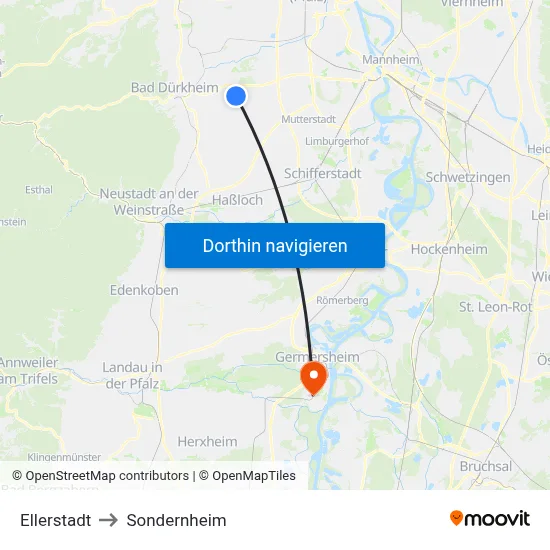 Ellerstadt to Sondernheim map