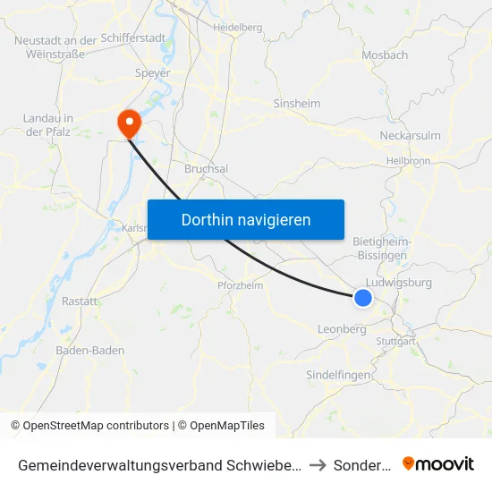 Gemeindeverwaltungsverband Schwieberdingen-Hemmingen to Sondernheim map