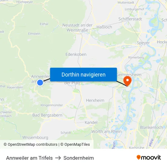 Annweiler am Trifels to Sondernheim map
