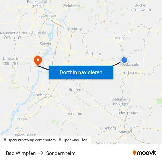 Bad Wimpfen to Sondernheim map