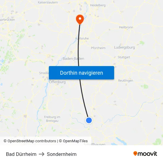 Bad Dürrheim to Sondernheim map