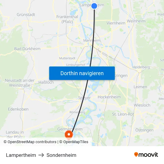 Lampertheim to Sondernheim map