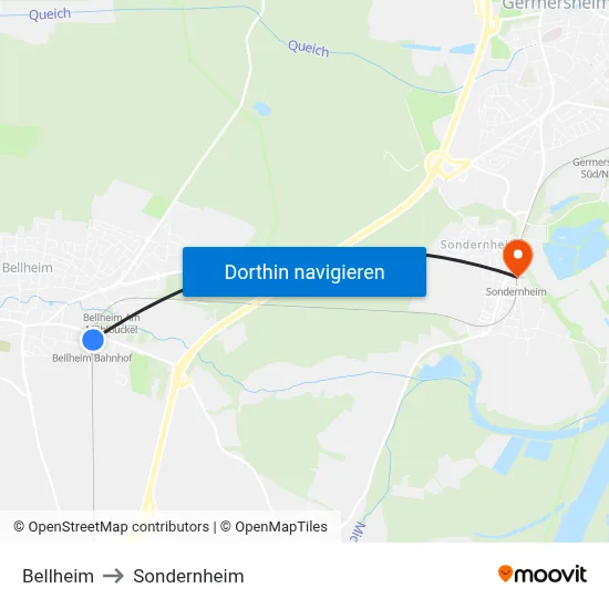 Bellheim to Sondernheim map