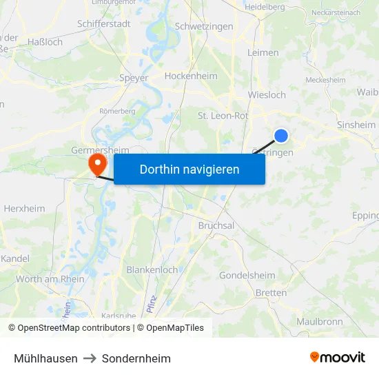 Mühlhausen to Sondernheim map