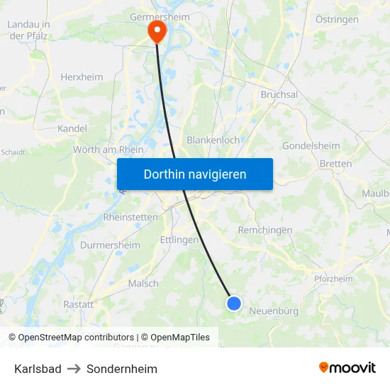 Karlsbad to Sondernheim map