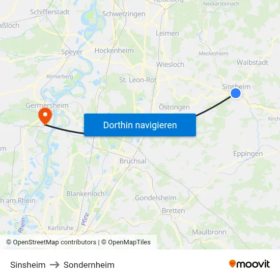 Sinsheim to Sondernheim map