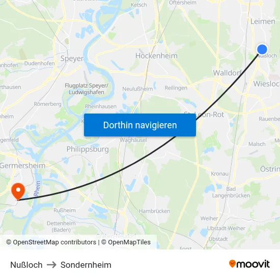 Nußloch to Sondernheim map